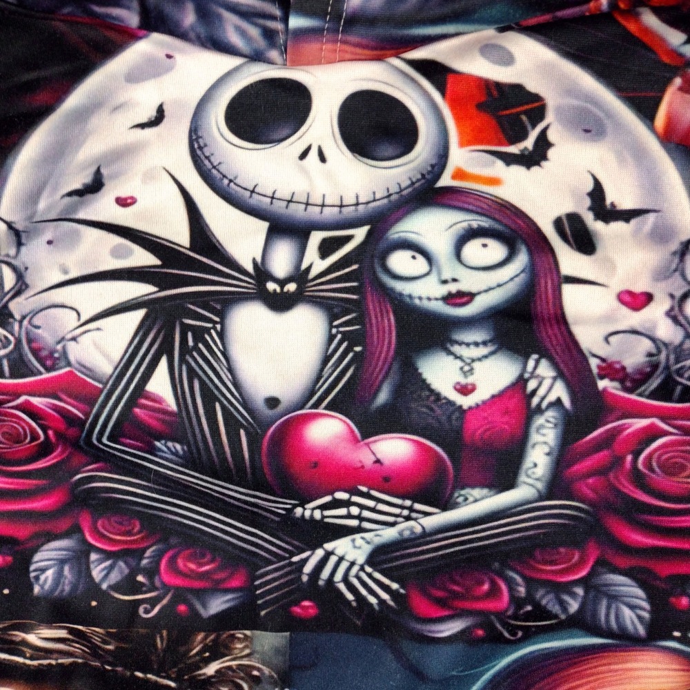 Nightmare Before Christmas Jack & Sally All Over Print Hoodie XL Purple Black - Picture 4 of 6